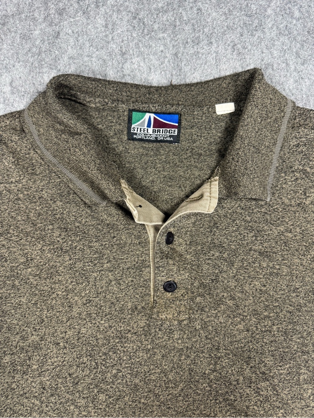 VTG 90s Steel Bridge ColumbiaKnit Brown Short-Sleeve Polo Made in USA